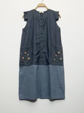 ĐẦM LINEN THIẾT KẾ GHÉP VẢ CÓ TAY FORM NHỎ THÊU HOA CÚC FIMM