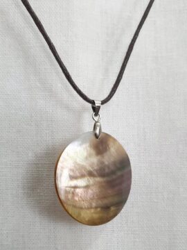 y Chuyền Đeo Cổ Mặt Xà Cừ Tròn Nâu Ngủ Sắc Ánh Kim