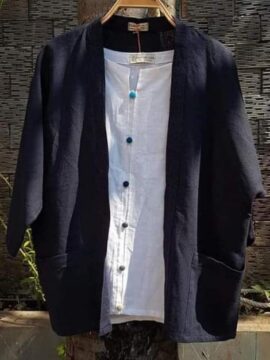 ÁO KHOÁC LINEN NÚT CÀI MÀU XANH BIỂN ÊM ÁI