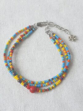 Vòng Tay Lắc Tay Thiết Kế Hạt Cườm Nhật Nhiều Màu Gắn Đá Đỏ Whale Handmade