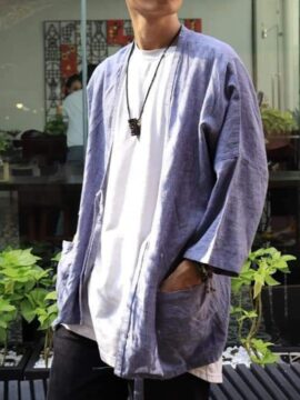 BiTa Kimono Nhật No .03 - Áo Khoác Linen Xanh Xám Mỏng Thiết Kế Unisex