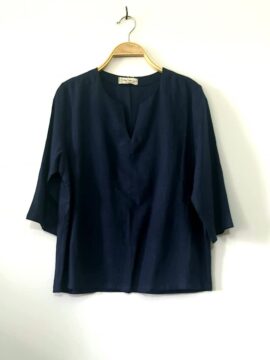 ÁO ROSY N0.2 THIẾT KẾ CỔ TRÒN XẺ V LINEN CAO CẤP XANH NAVY