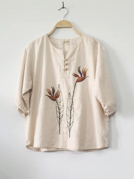 ÁO LINEN THIẾT KẾ CÓ TAY VẼ THÊU HOA THIÊN ĐIỂU