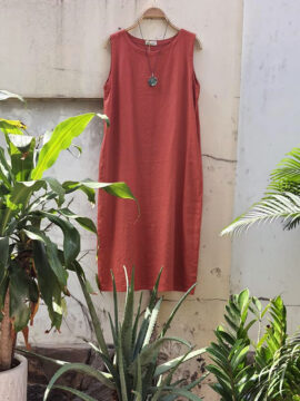 ĐẦM LINEN THIẾT KẾ  MÀU CAM CÀ RỐT FIMM