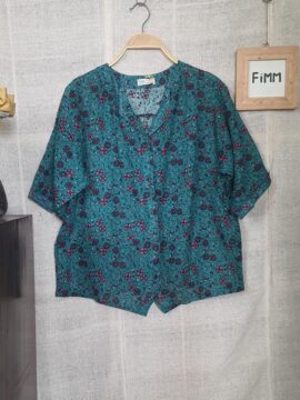 Áo Osaka N0.1 ÁO LINEN THIẾT KẾ CÓ TAY XANH HOẠ TIẾT HOA CẨM CHƯỚNG