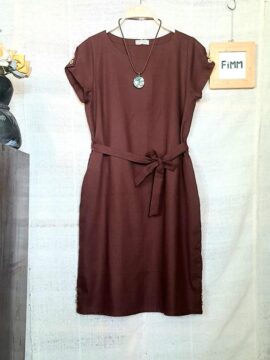 ĐẦM LINEN THIẾT KẾ CÓ TAY NÂU FIMM