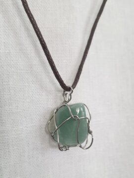 Dây Chuyền Đeo Cổ Đá Thô Xanh Năng Lượng Xanh Cây Quấn Kẽm Nhật Fimm Handmade