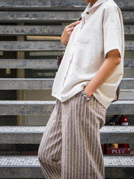 ÁO LINEN CO TAY MÀU KEM TRƠN CÓ CỔ