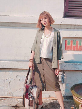 ÁO KHOÁC LINEN MÀU XANH RÊU NÚT CÀI TRẺ TRUNG PHONG CÁCH KIMONO NHẬT