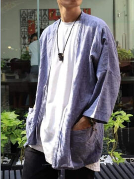 BiTa Kimono Nhật No .03 - Áo Khoác Linen Xanh Xám Mỏng Thiết Kế