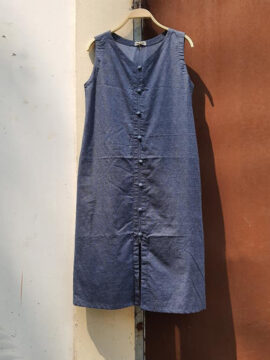 ĐẦM LINEN THIẾT KẾ HOA NHÍ GAM XANH XÁM