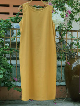 ĐẦM LINEN THIẾT KẾ MÀU VÀNG NGHỆ SÁNG FIMM *TẠM HẾT*