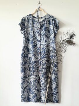 ĐẦM LINEN THIẾT KẾ CÓ TAY XANH HOA