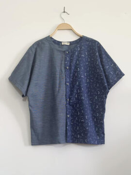 Áo Oka N0.3 Thiết Kế Cổ Tròn Linen Xanh Phối Hoạ Tiết Chuồn Chuồn Có Tay Liền