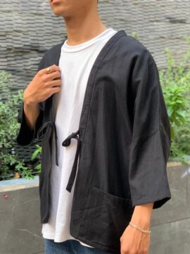 BiTa Kimono Nhật No .01 - Áo Khoác Linen Bố Đen Thiết Kế Unisex 
