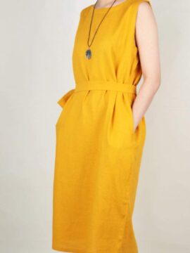 ĐẦM LINEN THIẾT KẾ MÀU VÀNG HOÀNG KIM FIMM