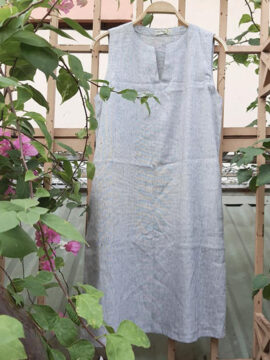 ĐẦM LINEN XÁM MUỐI TIÊU THIẾT KẾ CỔ V THANH LỊCH FORM NHỎ FIMM