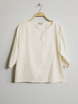 ÁO LINEN CÓ TAY MÀU KEM CỔ V